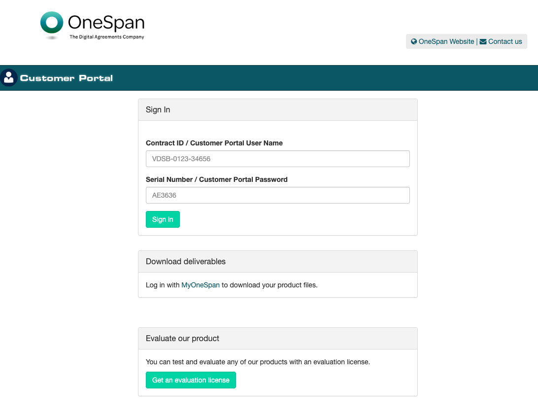 OneSpan Customer Portal – Login page